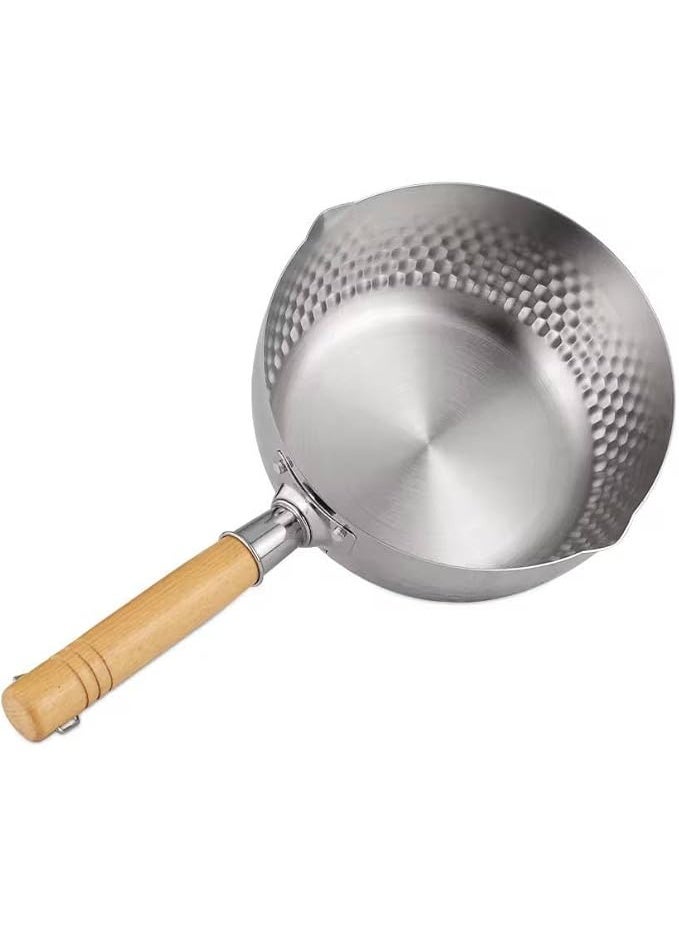 Professional casserole made of pure, rust-resistant metal with a heat-insulating natural wood handle; high-quality milk cooking and training pot with a side pouring spout. - Image 2